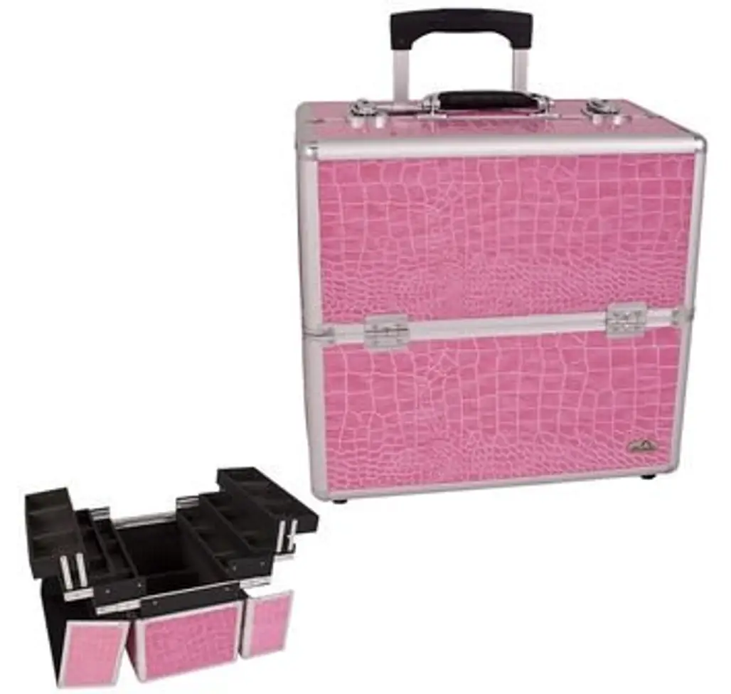 Pink Crocodile Textured Professional Rolling Makeup Case