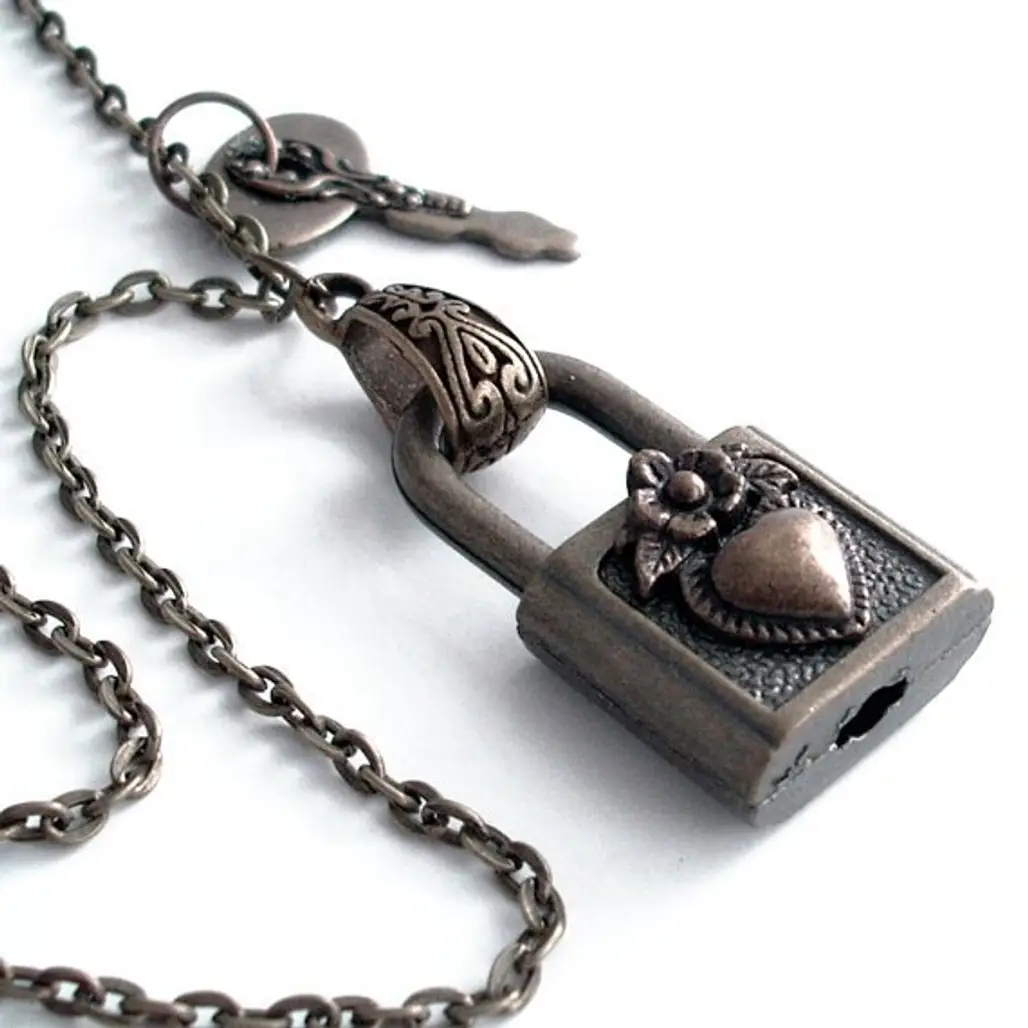 Chained and Locked Heart Steampunk Padlock Pendant Necklace