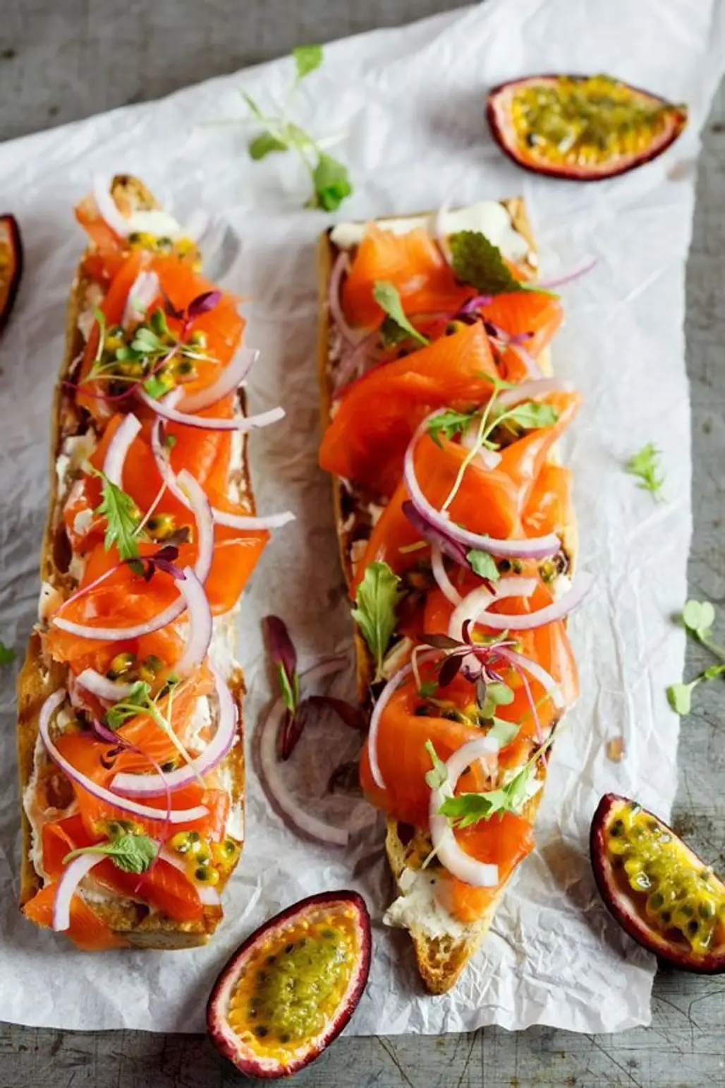 Baguette with Smoked Salmon and Passion Fruit