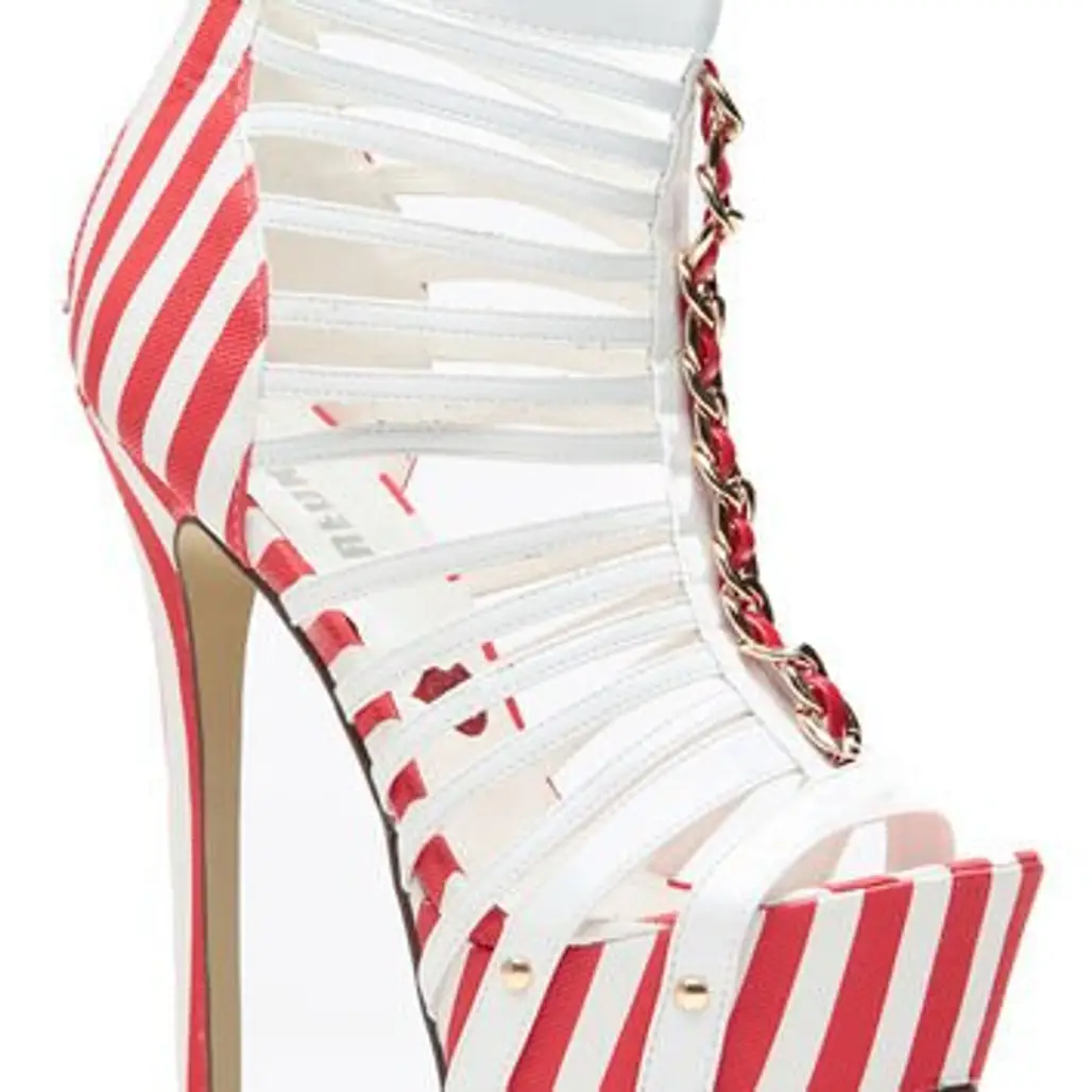 Red and White Striped Multi Strapped Heels