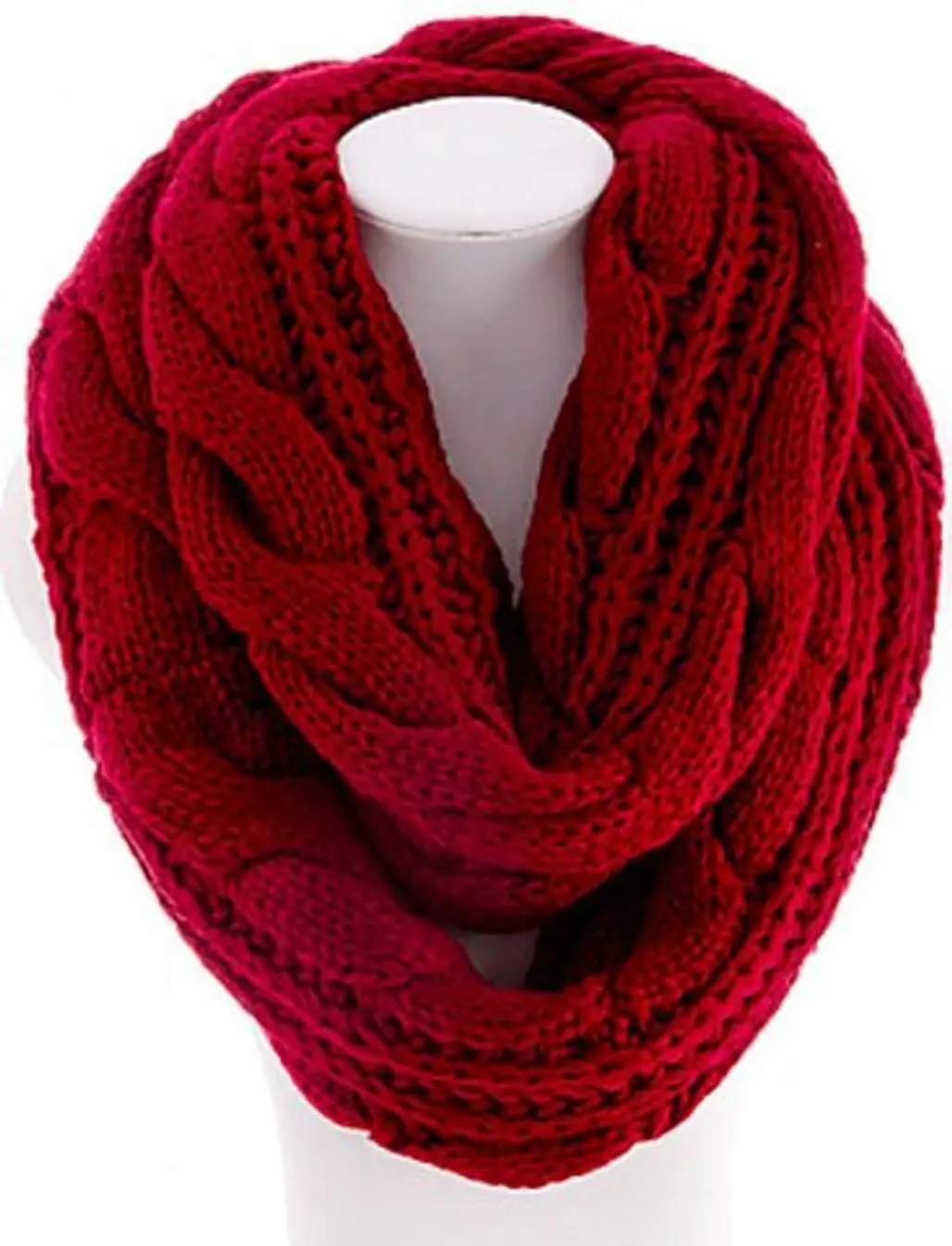 Cozy Red Soft Cable Knit Infinity Scarf