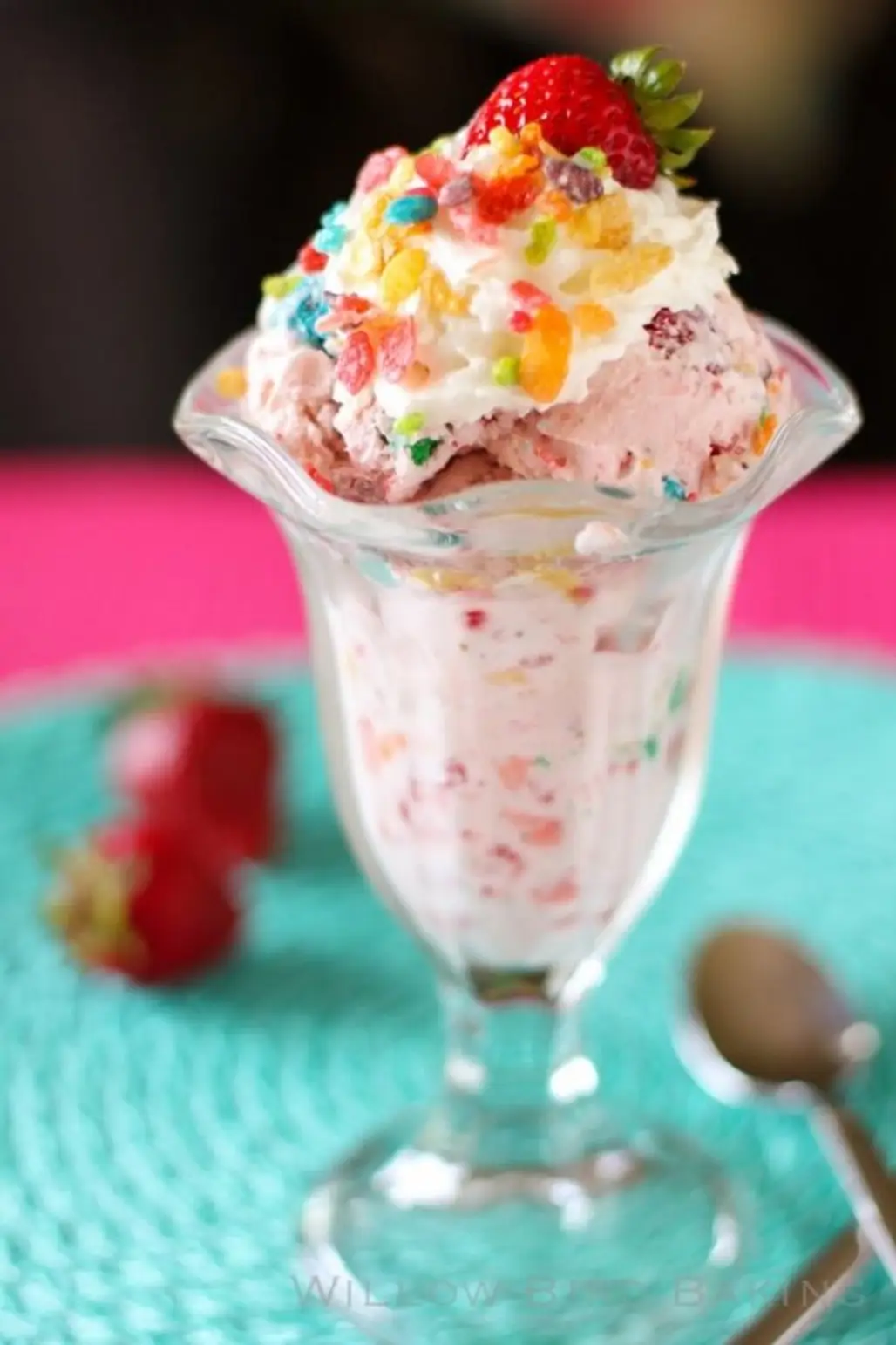 Fruity Pebble Strawberry Ice Cream Sundaes