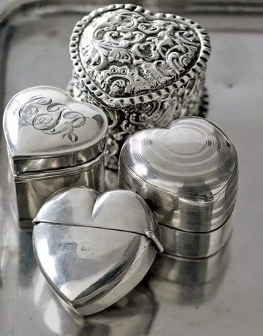 Heart-shaped Antique Silver Ring Boxes