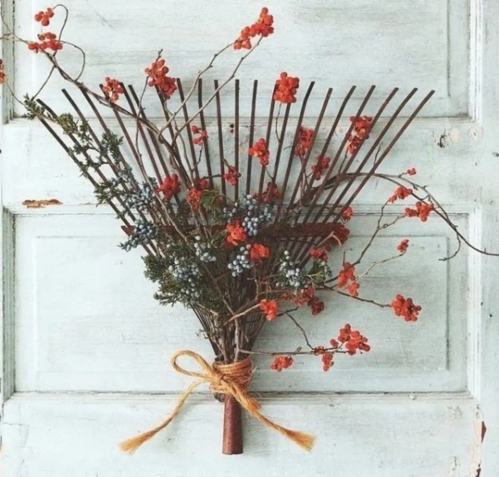 Rake with Fall Decorations