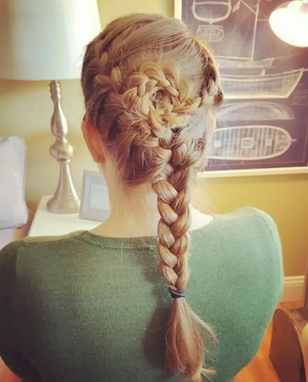 French Braid with a Flower in the Middle