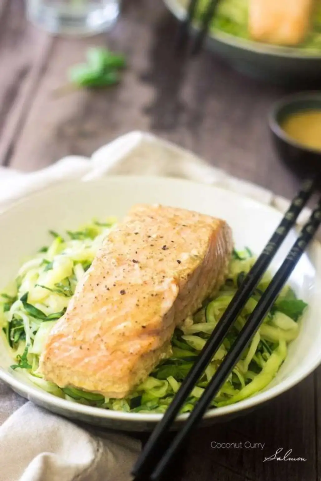 Zucchini Noodles with Coconut Curry Salmon