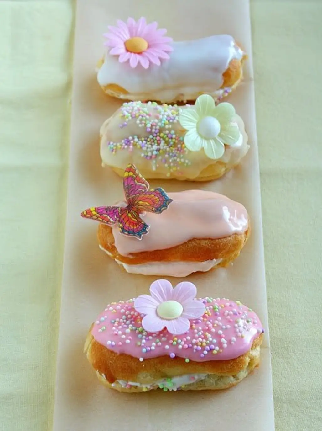 Mini Eclairs with Flowers and Butterflies