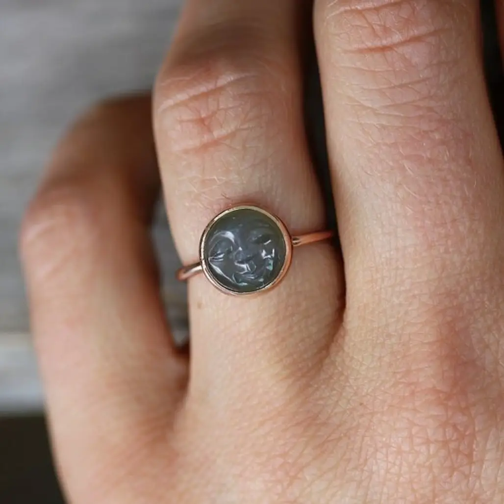 Man in the Moon 14k Rose Gold and Black Moonstone Ring