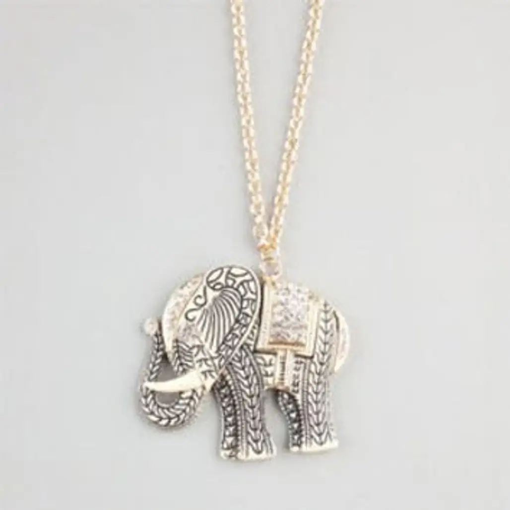 Etched Rhinestone Elephant Necklace