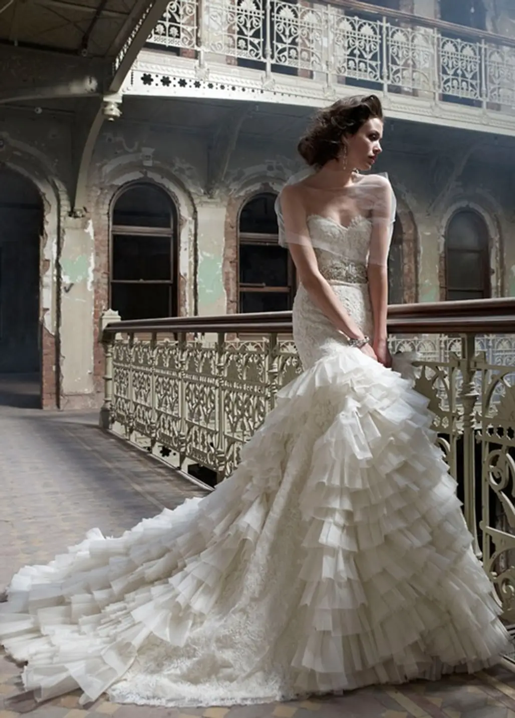 Lazaro Layered Lace Gown...