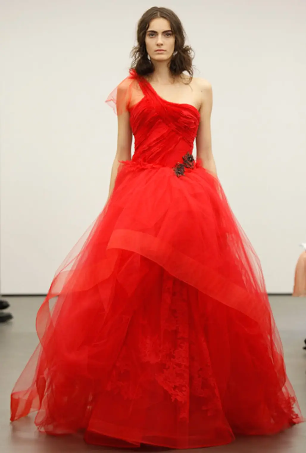One Shoulder Red Wedding Gown