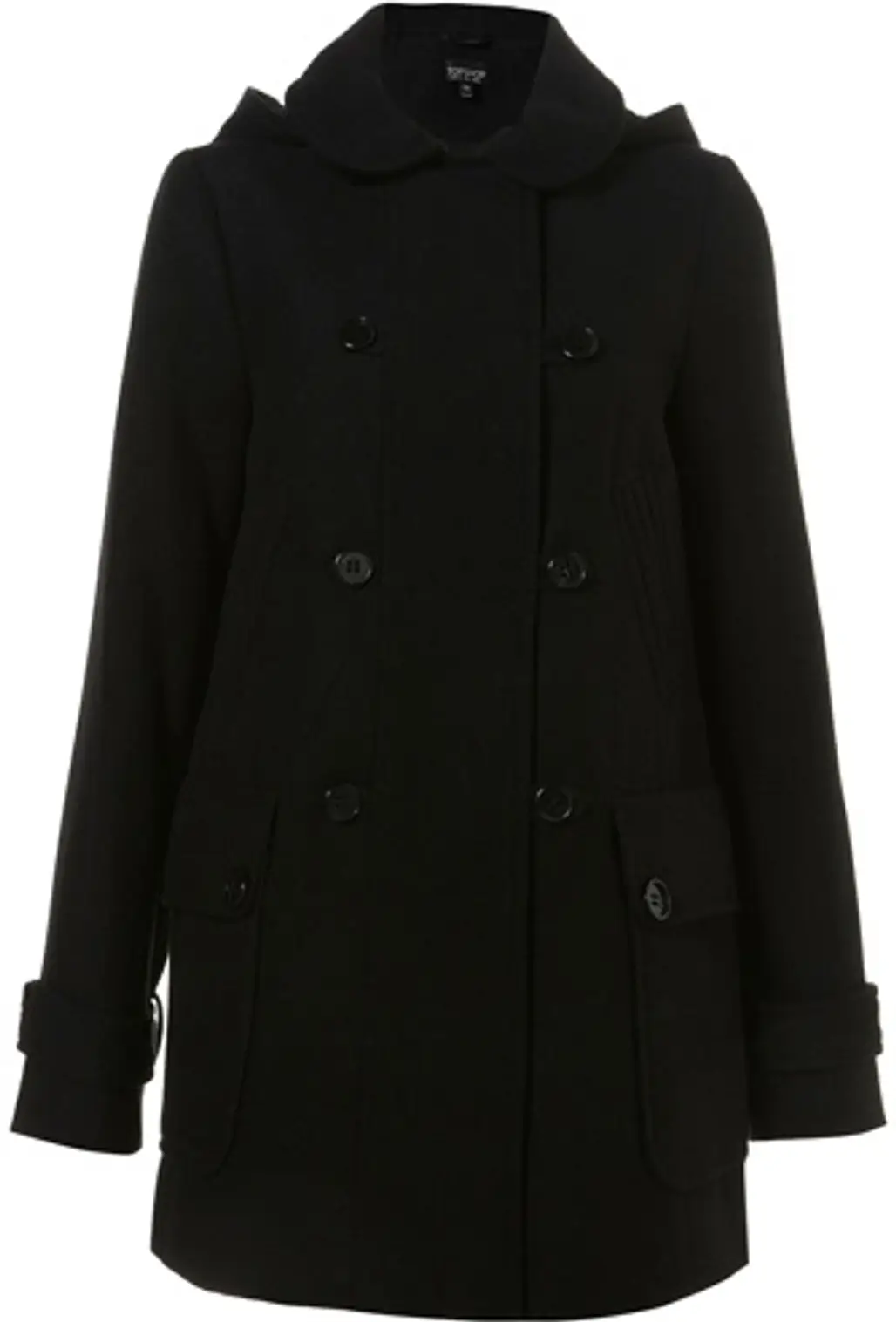 Topshop Black Double Breasted Hooded Coat