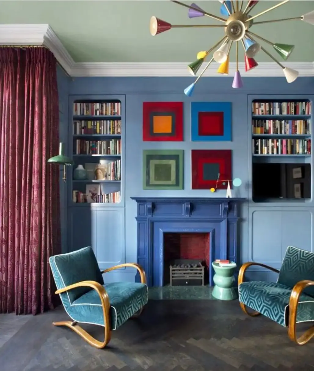 Blue, Green, Interior design, Room, Wood,