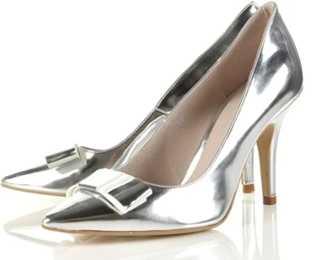 Topshop Glacier Silver Bow Pointed Court Shoes