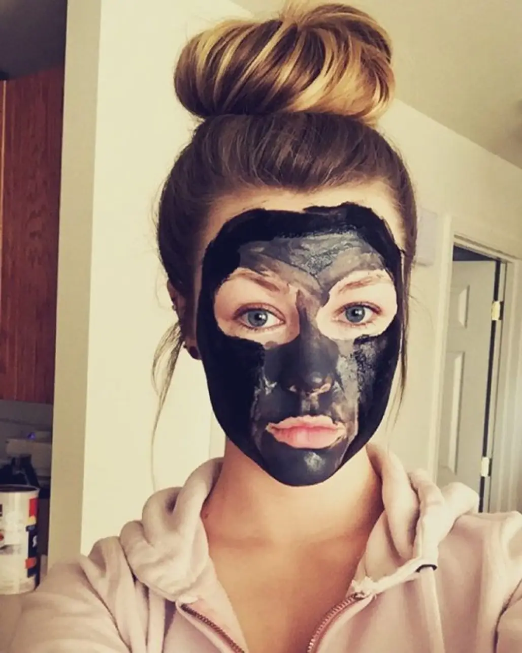 Her Messy Bun and Face-mask Fun