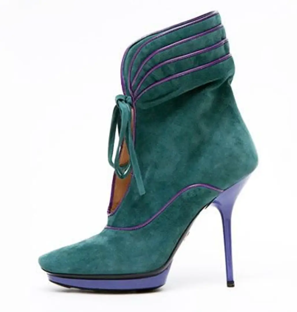 Giorgio Armani Suede Platform Ankle Boot with Bicolor Piping