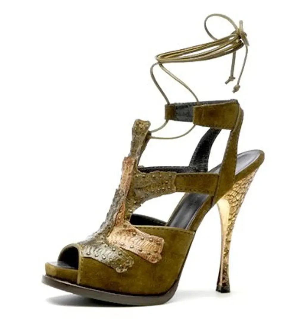 Donna Karan Suede and Exotic-leaf High-heel Gladiator Sandal