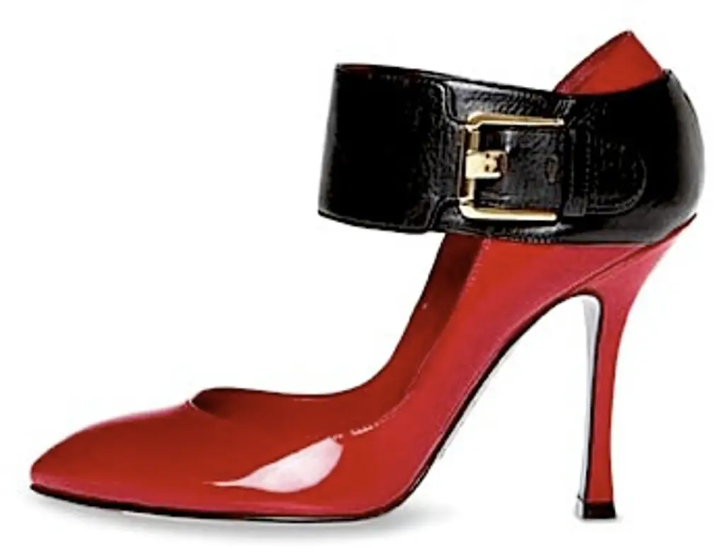 Sergio Rossi Red Patent Pump with a Black Strap