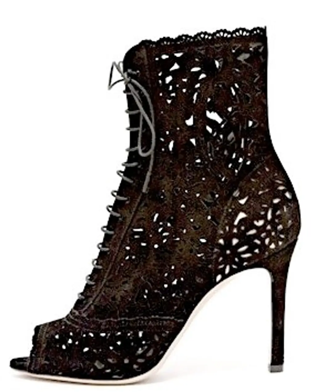 Suede Lace Peep-toe Ankle Boots by Valentino