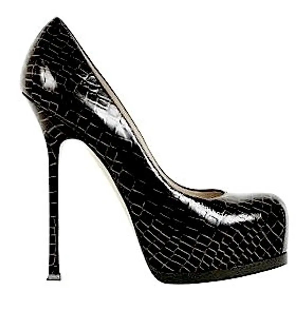 Croc-Embossed Patent Leather Pumps with Gold Sole by Yves Saint Laurent