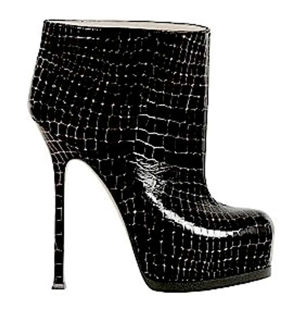 YSL Black Croc-Embossed Patent Leather Ankle Boots