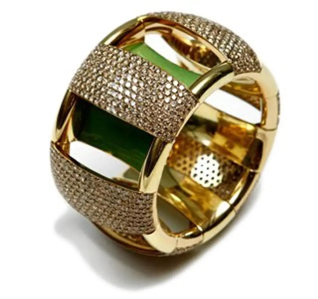 Eternamé - Yellow Gold and Brown Diamond Recto-Verso Cuff with Pale Green Enamel Insert ...