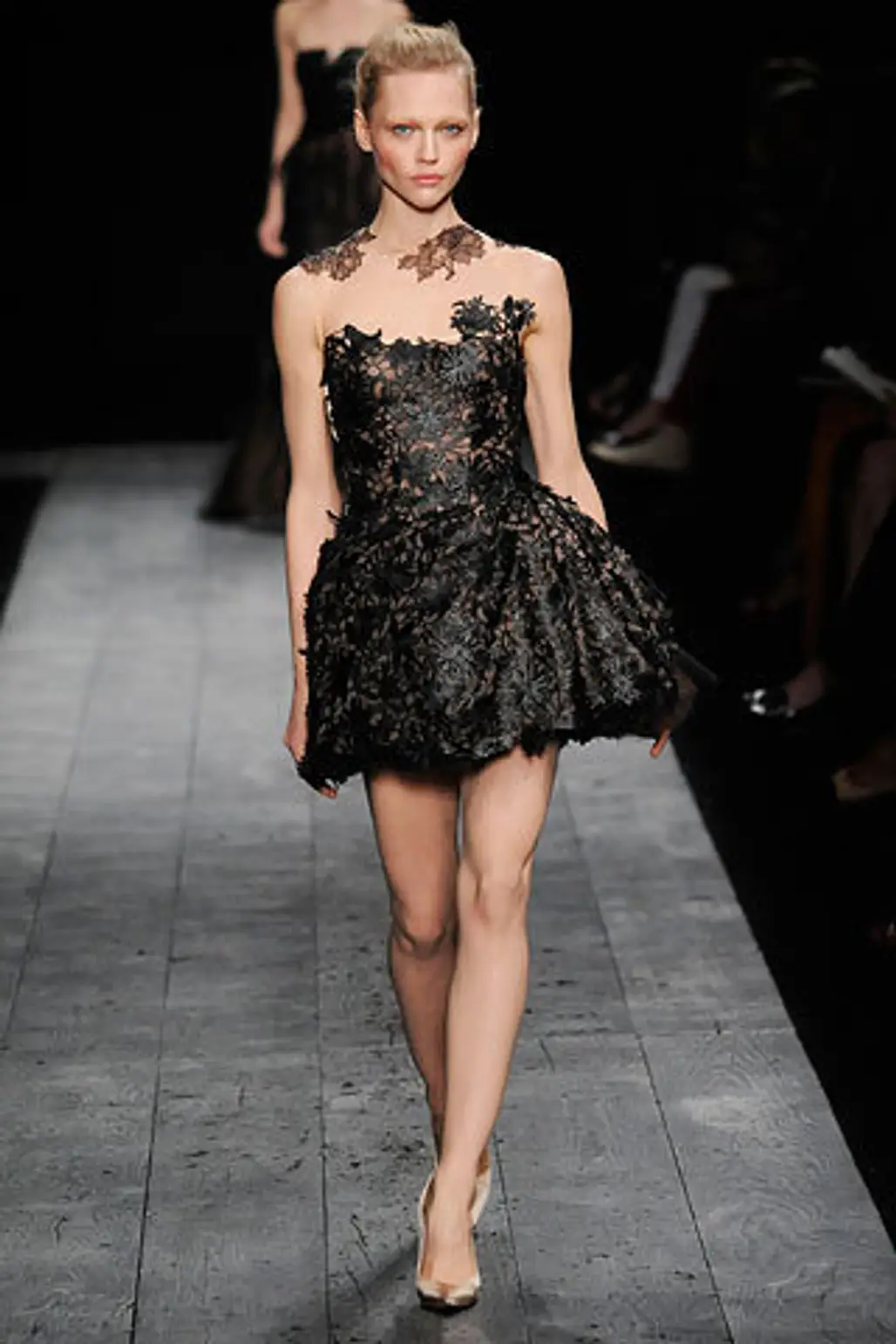 Black Lace Strapless Mini Dress
