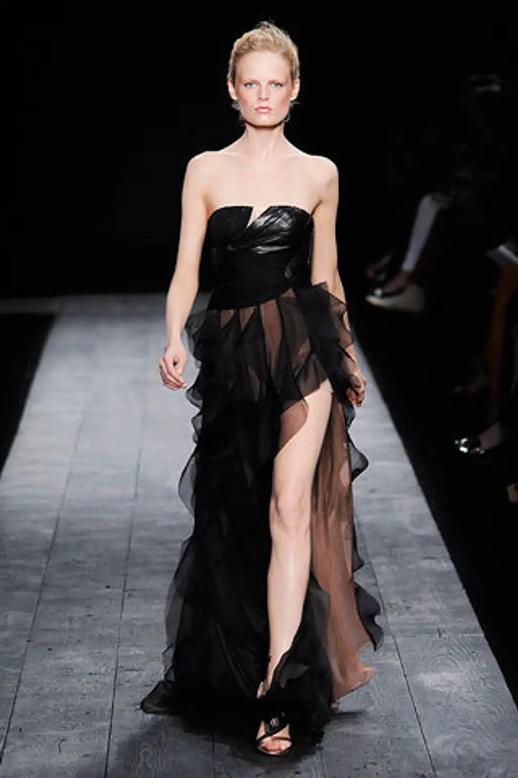 Black Strapless Gown with Ruffles