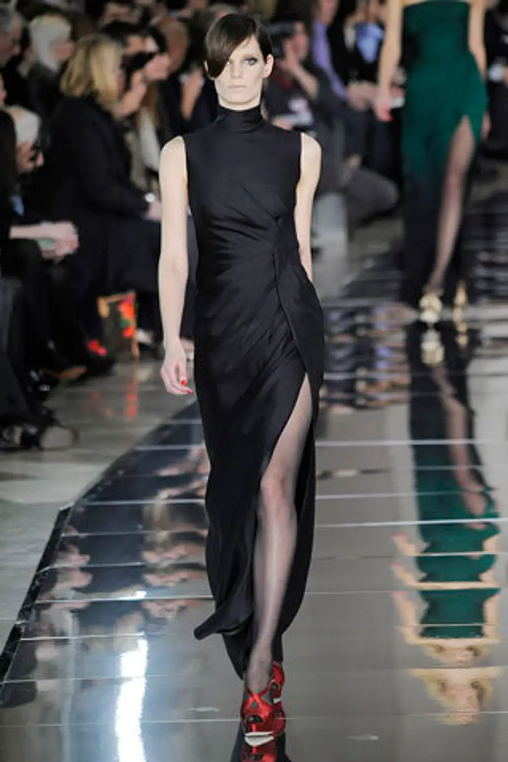 Black Sleeveless Gown with Ruches