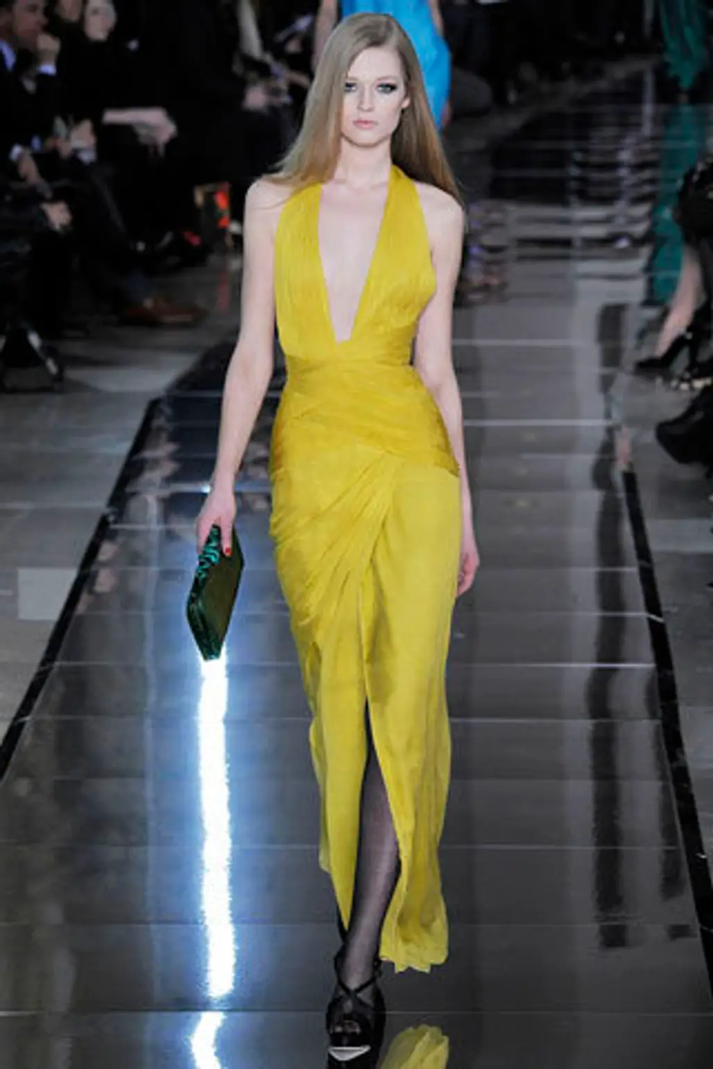 Yellow Silk V-neck Gown