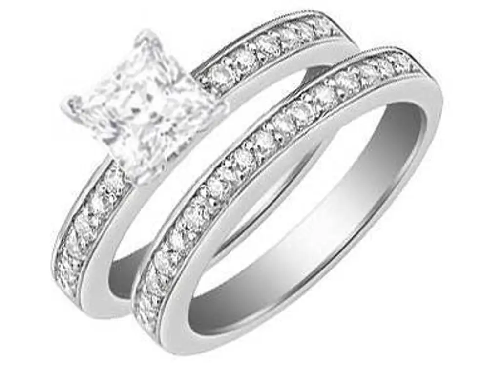 1.25 Carat Princess Diamond Bridal Set Engagement Ring on 14K White Gold ...