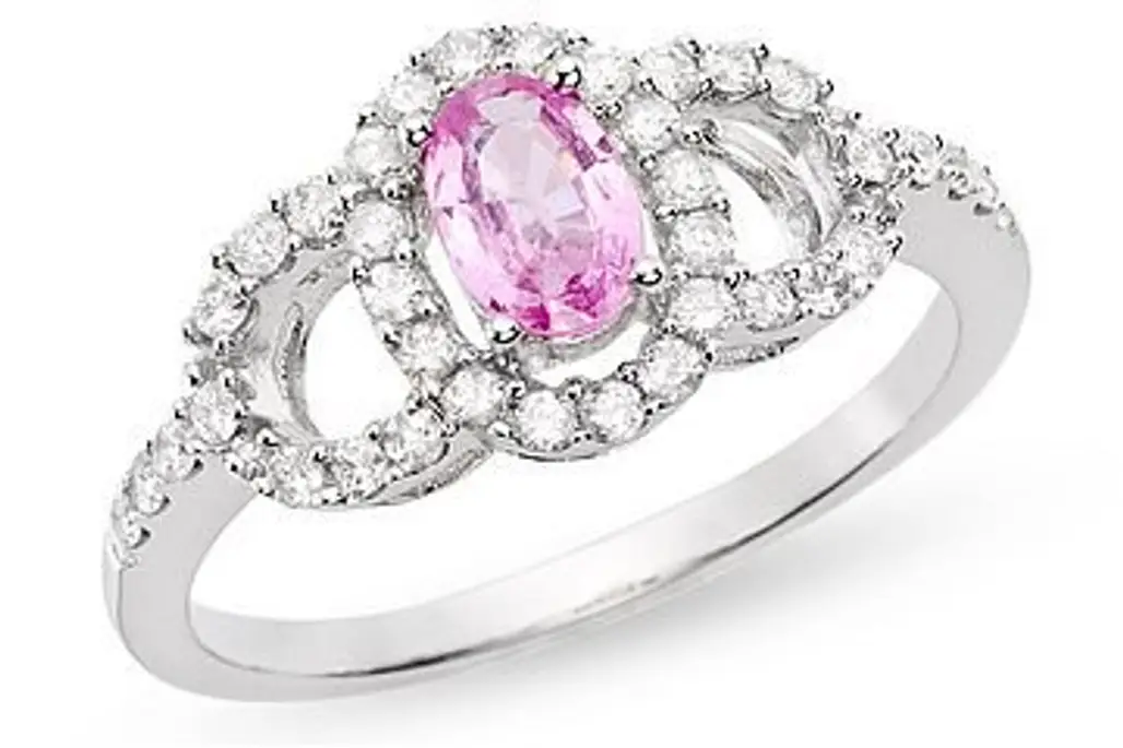 1 Carat Pink Sapphire and Diamond 14K White Gold Ring