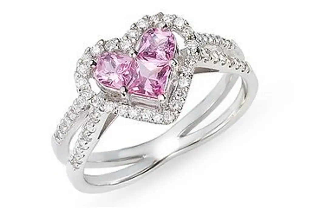 7/8 Carat Pink Sapphire and Diamond 14K White Gold Heart Ring