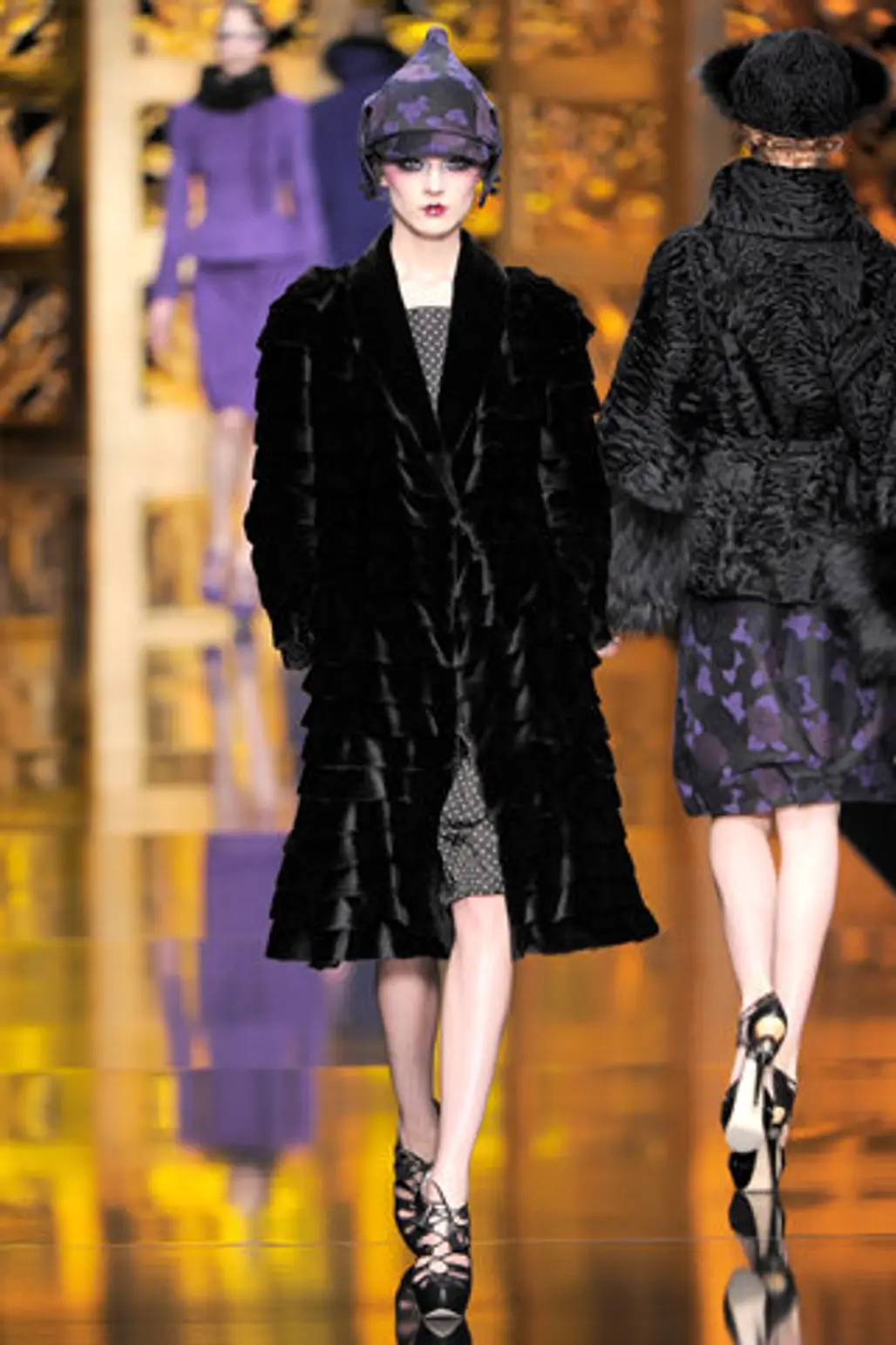 Christian Dior Layered Black Fur Coat