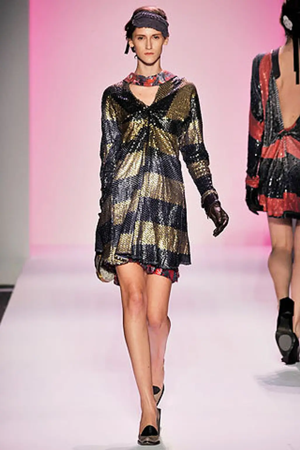 Alexandre Herchcovitch Stripes It Rich Black and Gold Striped Sequin Dress