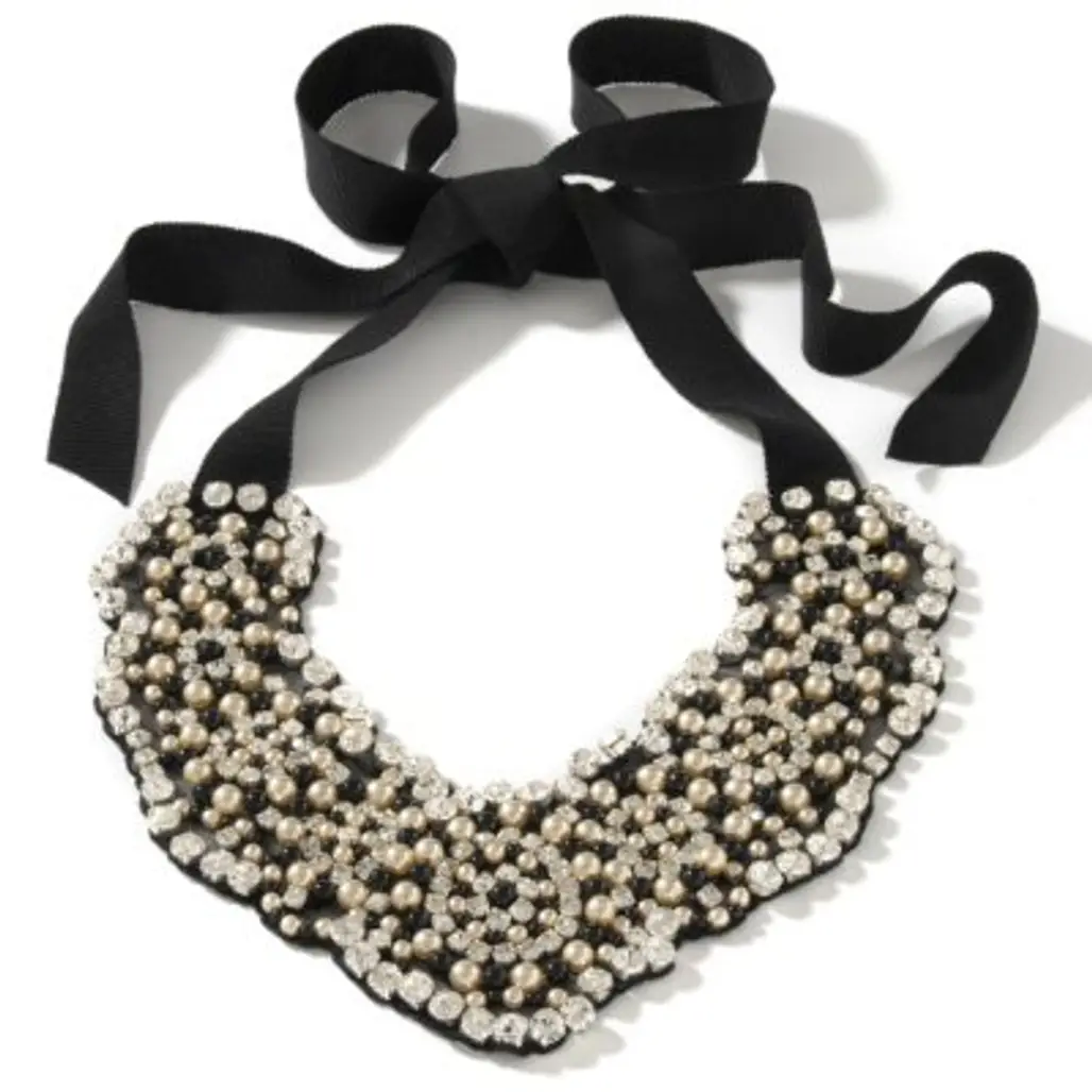 Simulated Pearl and Crystal Bib Necklace by RK by Ranjana Khan