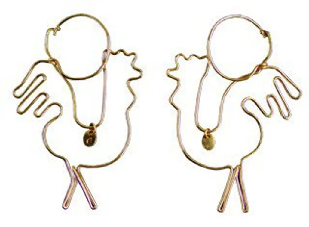 Delfina Delettrez. Wire Cock Earrings in Gold