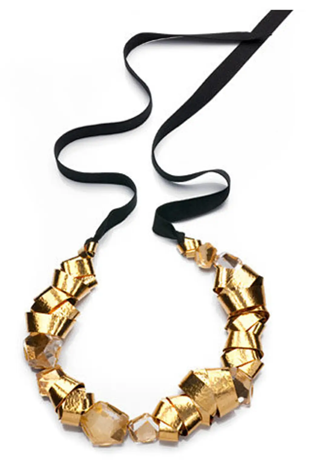 Hervé Van Der Straeten. Bow Wow Wow Necklace in Gilded Brass and Natural Rock Crystal