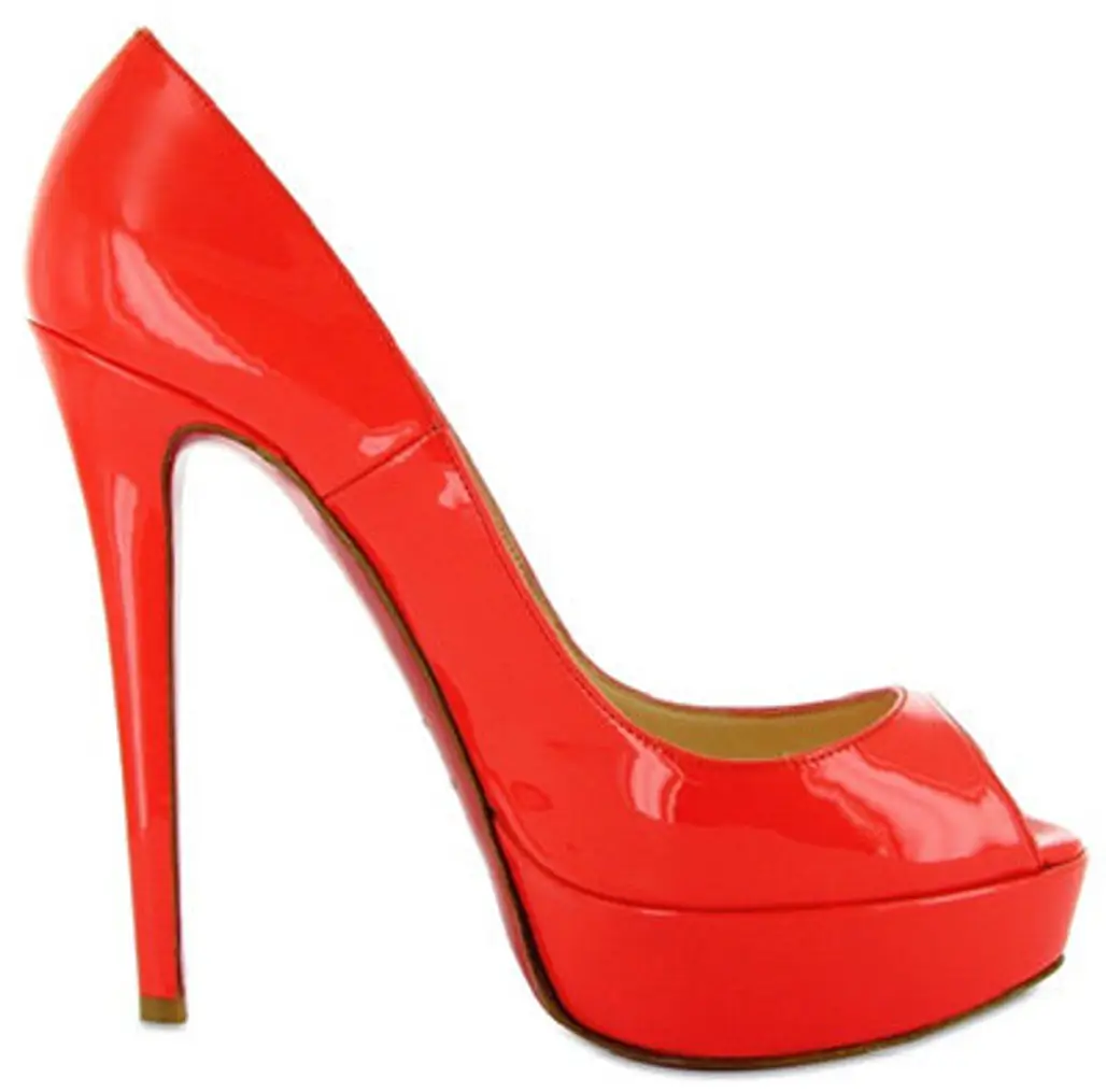 Christian Louboutin Peep Toe Patent Banana Pumps in Red