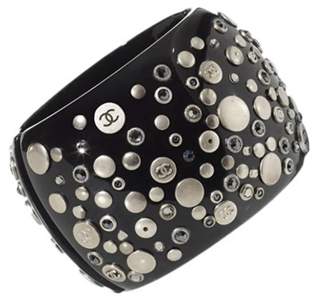 Resin Cuff Bracelet Adorned with Multiple Studs and Diamante