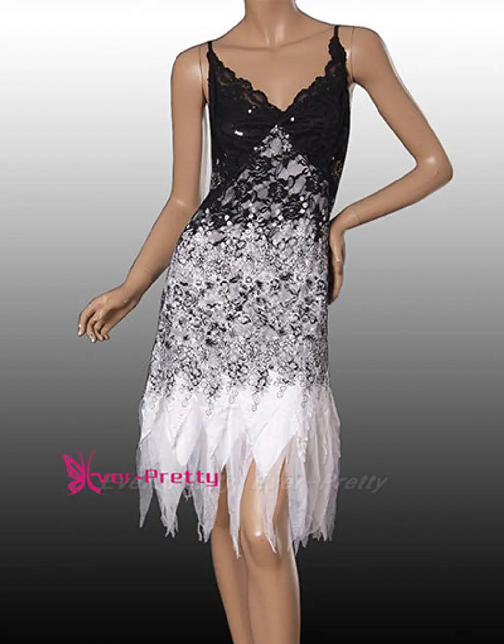 Sexy Black & White Sequin Lace Party Dress