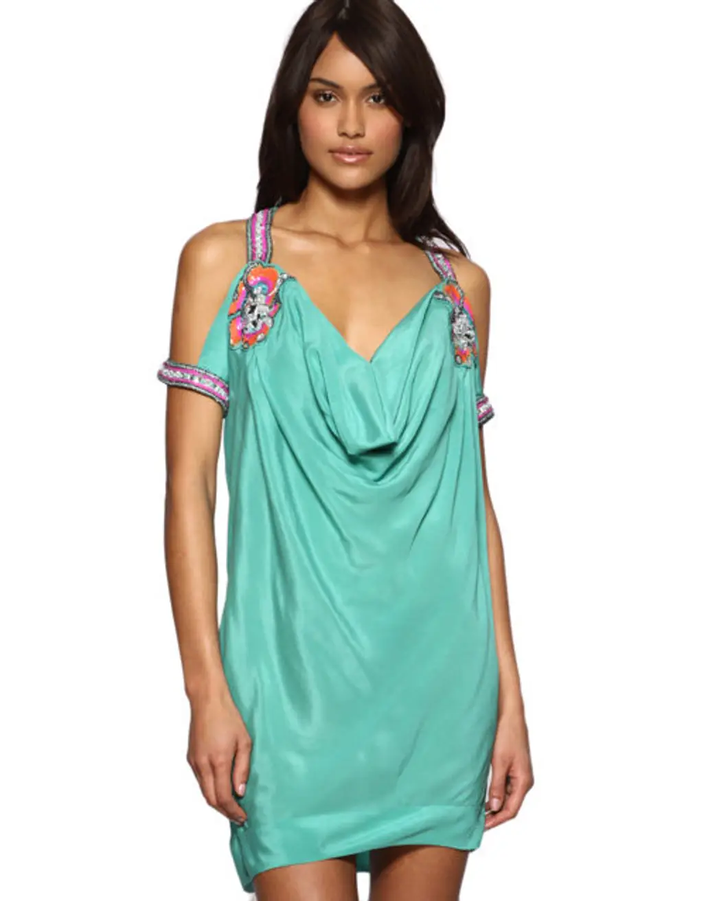 French Connection Embellished Cuffed Silk Mini Dress