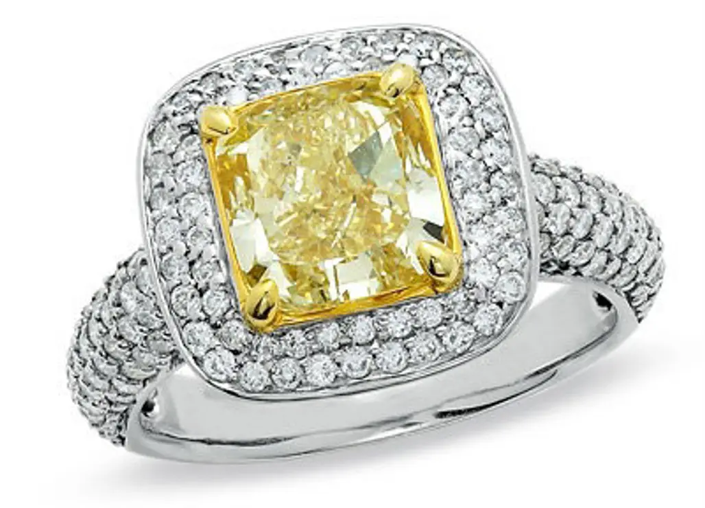 2-5/8 CT. T.W. Fancy Yellow Radiant-Cut Diamond Framed Ring in 18K White Gold (SI1-SI2)