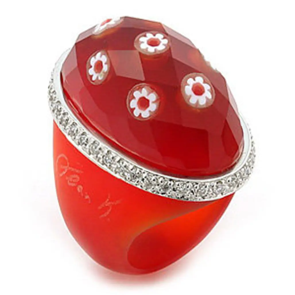 ALAN K. Silver Oval Pink Murano Glass Grand Collection Ring
