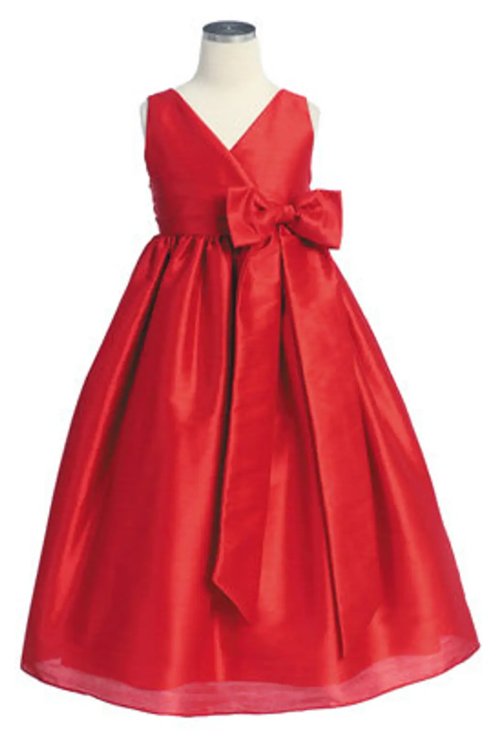Red V-Neck Poly Silk Dress