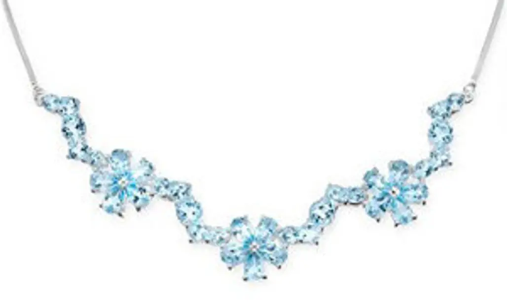 14 Carat Sky Blue Topaz Sterling Sliver Floral Necklace