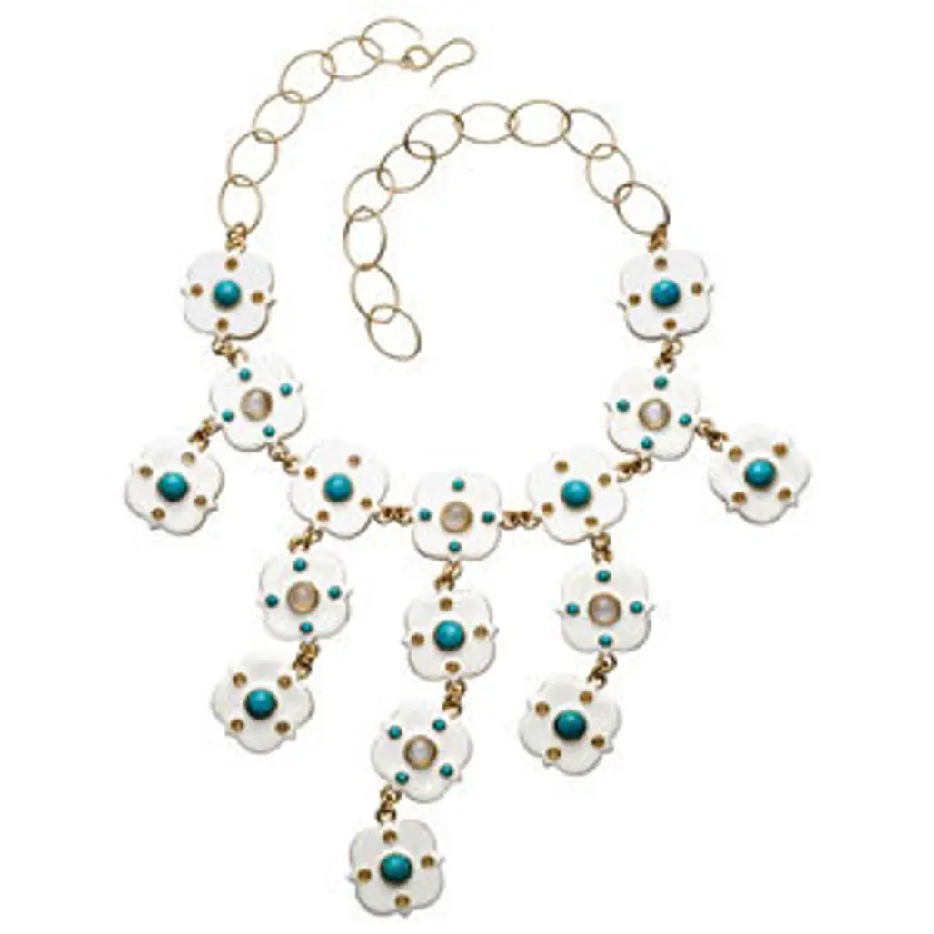 Ivory Enamel and Turquoise Bib Necklace