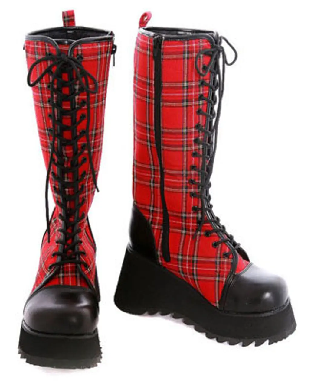 Emonia Red Plaid Lace-up Wedge Boots