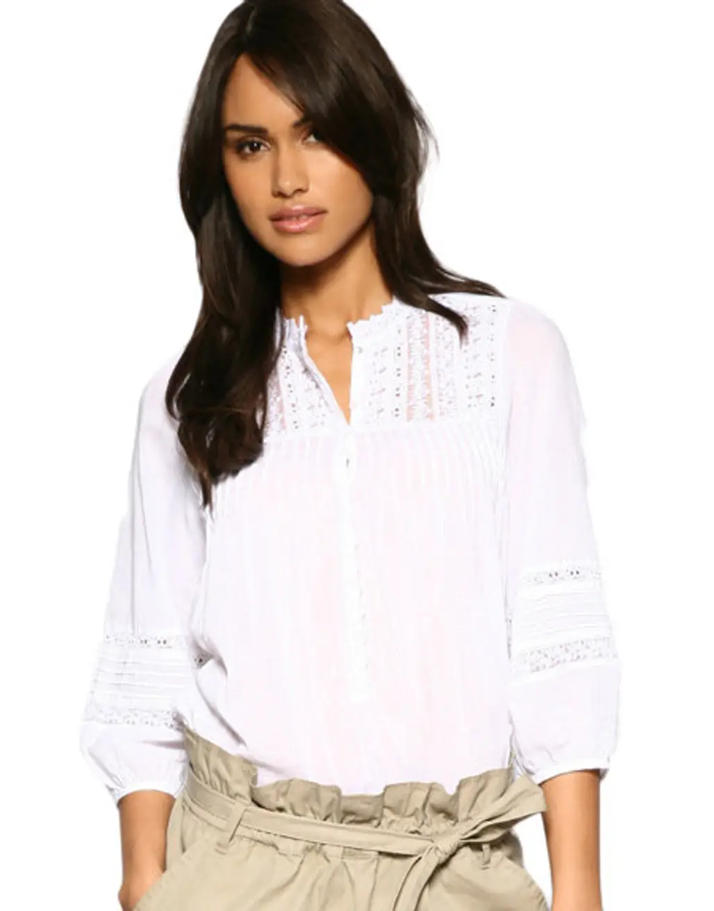 Vila Embroidered Lace Bell Sleeve Shirt