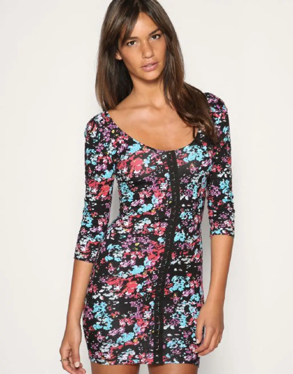 Motel Floral Hook and Eye Bodycon Dress